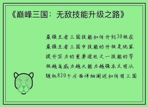 《巅峰三国：无敌技能升级之路》
